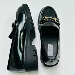 MIA Black Patent Loafers with Gold Horsebit